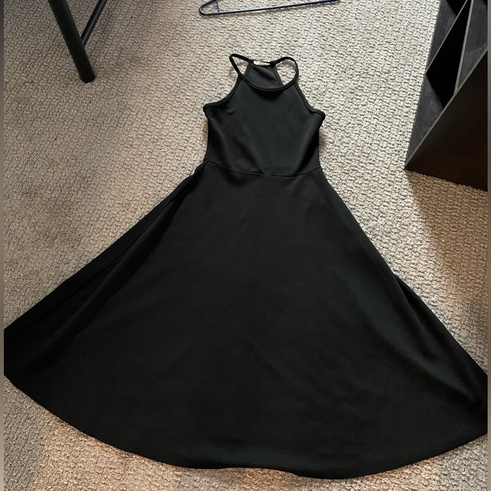 Black calf length A line dress